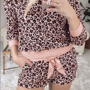 Pink leopard print pajama set